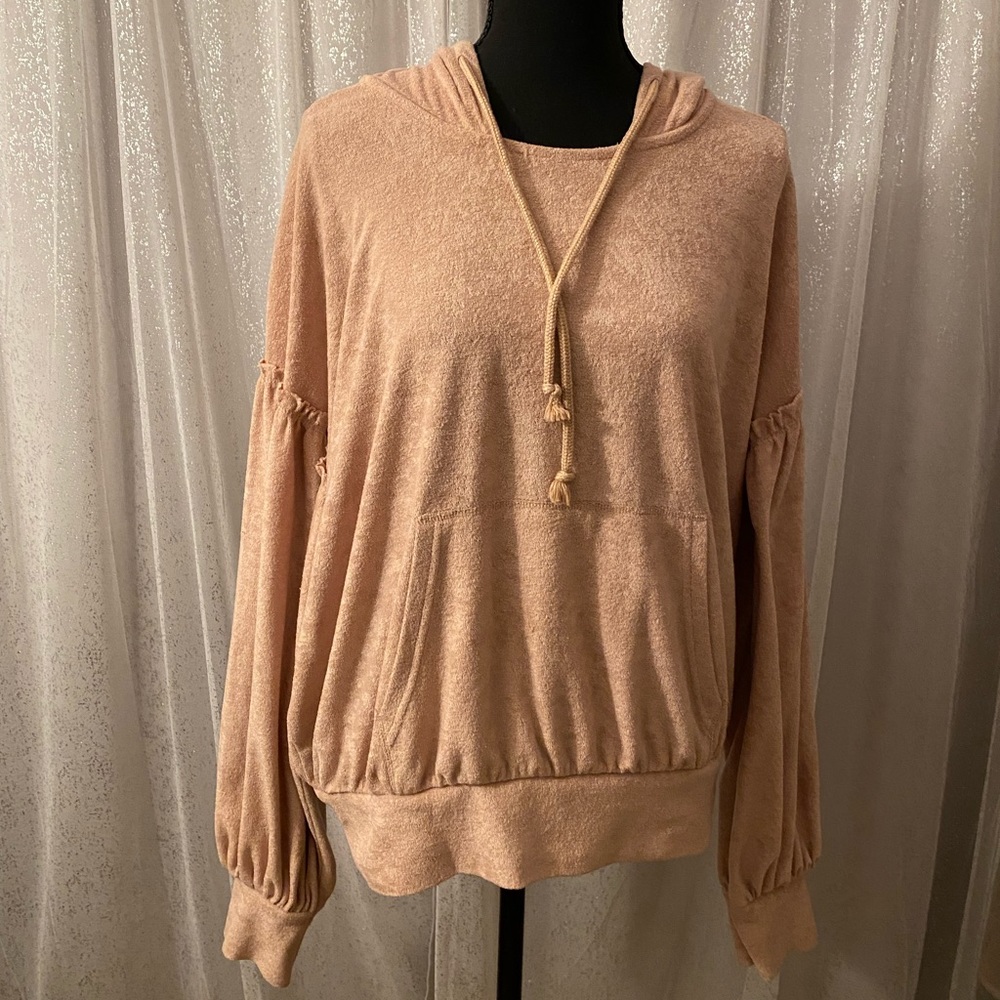 COPY - FREE PEOPLE terry cloth hooded peach sweatshirt